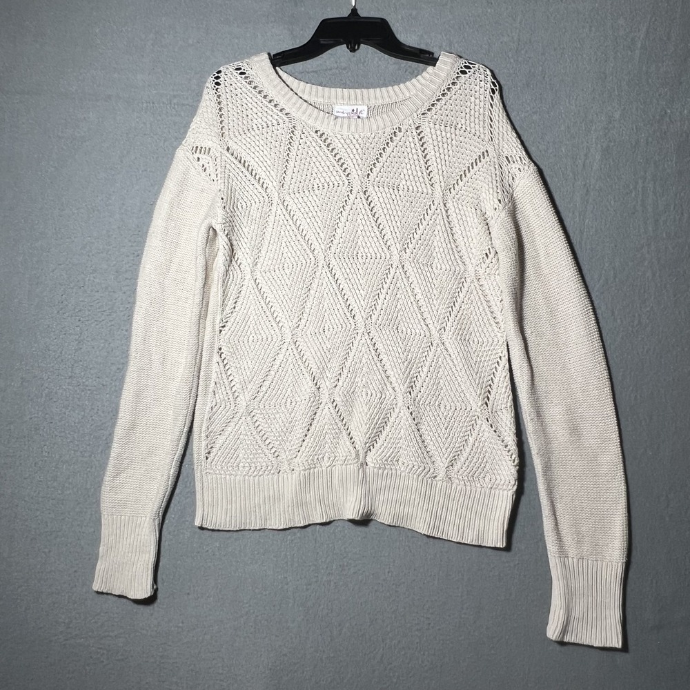 Shrinking Violet Women's Cream Open Knit Diamond Pattern‎ Sweater Size L
